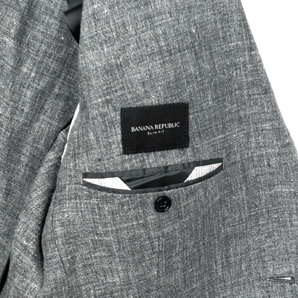 Banana Republic Slim Fit 100% Linen Blazer Men 40L Gray Sport Coat Wedding Guest